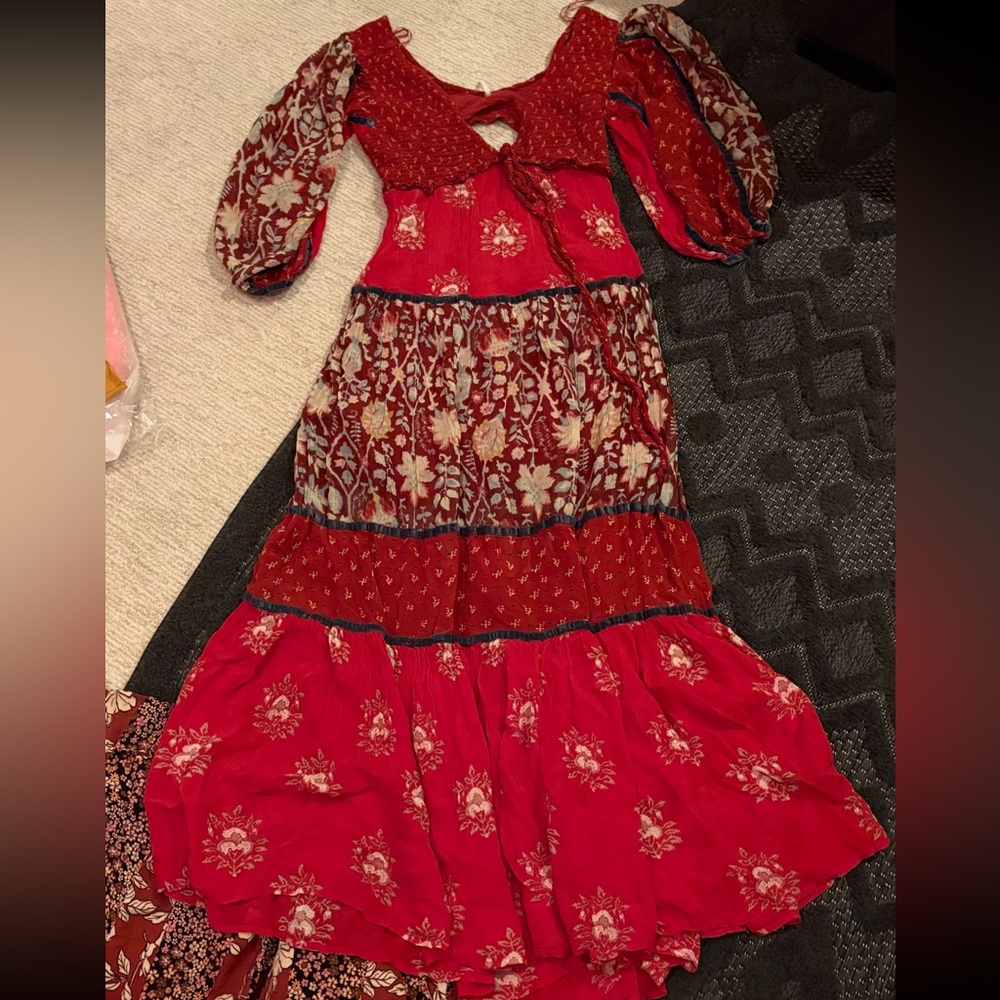 LAST 1!! Free People Bali Laurel Bohemian Long Sleeve Red Maxi Dress - $298 - Picture 11 of 13